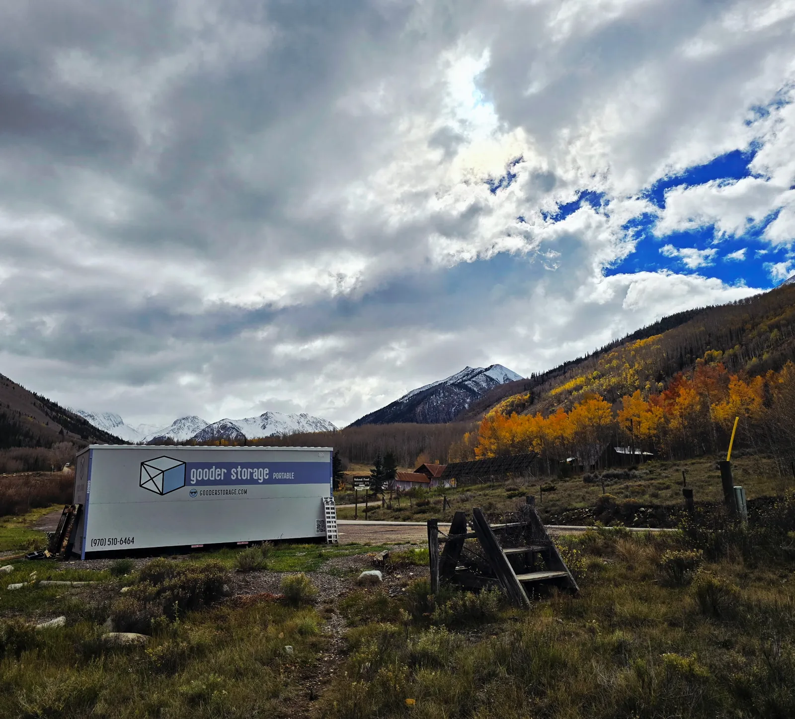 Gooder Portable Storage Box with Fall Aspens and Mountains Gooder Storage portable storage box below golden fall aspens and snowy peaks in western Colorado