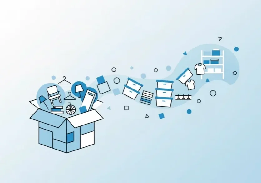 Moving box with household items illustration Illustration of an open moving box with household items